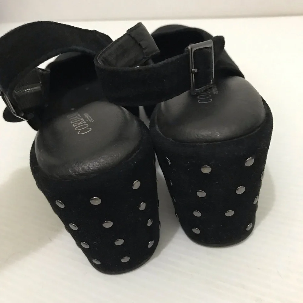 CORDANI Black Suede Stud Platform Slingbacks Shoes Heels Pumps Size 41